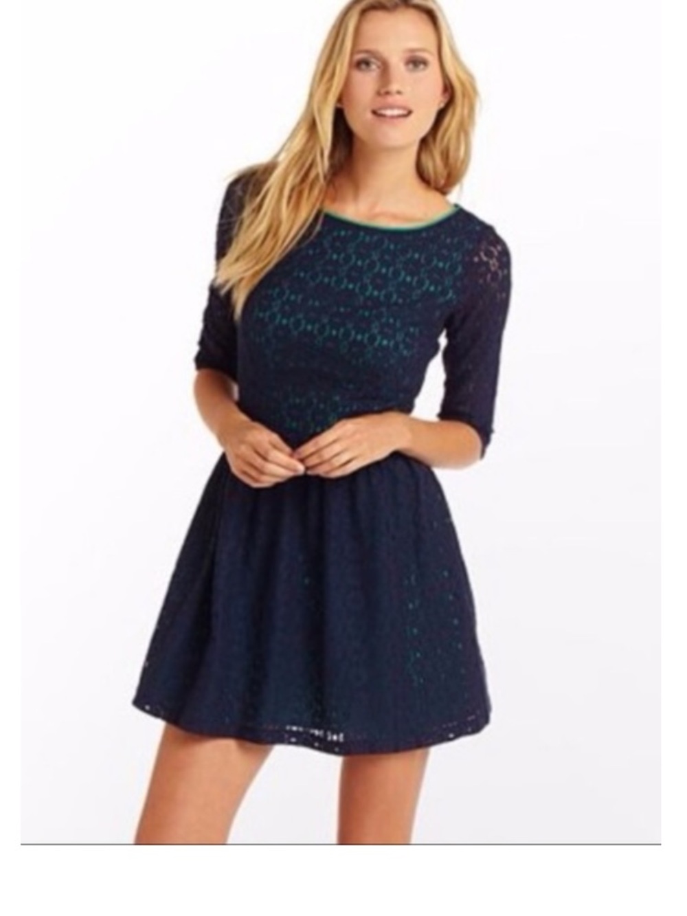 Lilly Pulitzer Alicia dress in the Navy Petal Pusher Lace pattern